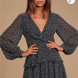 Lulu's Black and White Long Sleeve Dress